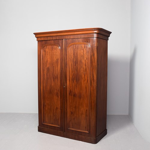 Mid Victorian Two-Door Mahogany Wardrobe In Flame Mahogany