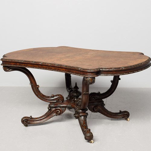 Magnificent Large Victorian, Shaped Top Burr Walnut Free-Standing Centre Table.