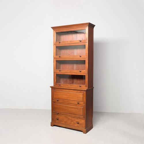 Rare, Tall Sectional Bookcase With Mahogany Panelled Doors & Drawer To The Base.