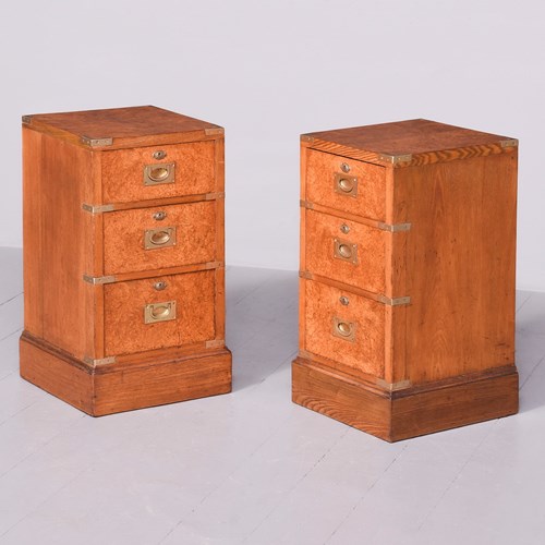 Pair Of Late Victorian Oak And Burr Walnut Military Lockers