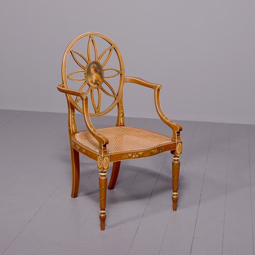 Hand Painted Satinwood Adam Style Armchair
