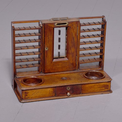 Rare Late Victorian Mahogany And Brass Ticket Or Stamp Dispenser