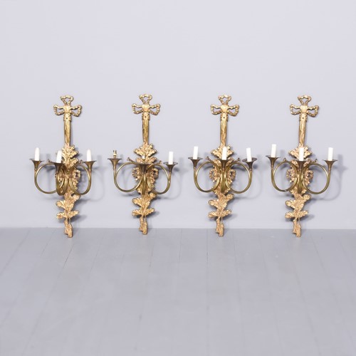 Set of 4 Brass Wall Sconces