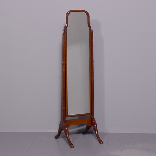Quality Queen Anne Style Neat-Sized Mahogany Cheval Mirror In Spanish Mahogany