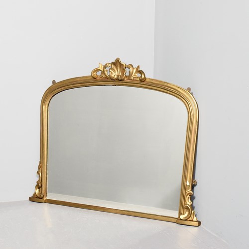 Mid Victorian Arched Giltwood Overmantel Mirror With Original Water Gilding