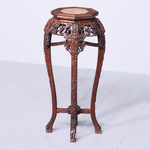 Chinese Carved Padouk And Plantstand