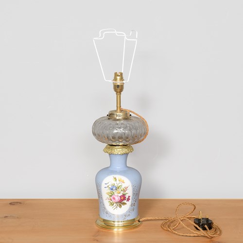 Victorian Porcelain And Cut Crystal Oil Lamp Now Converted To An Electric Lamp