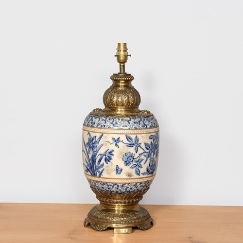 Brass-Mounted Pottery Table Lamp In The Arts And Crafts Style