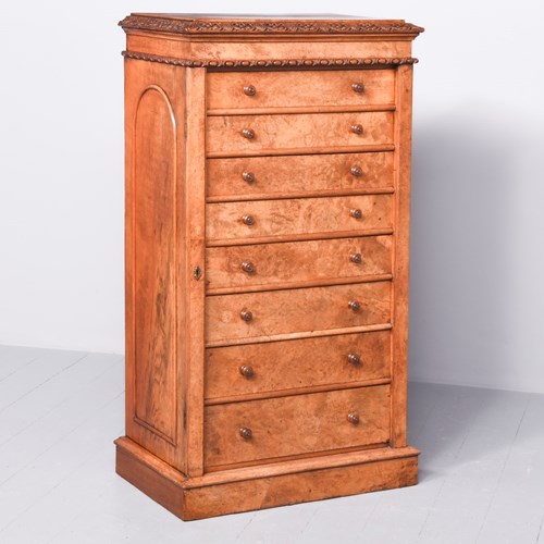 Exhibition Quality Mid-Victorian Burr Walnut Wellington Chest
