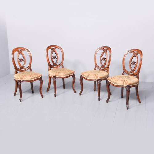 Four Quality Carved Walnut Cabriole Leg Side Chairs