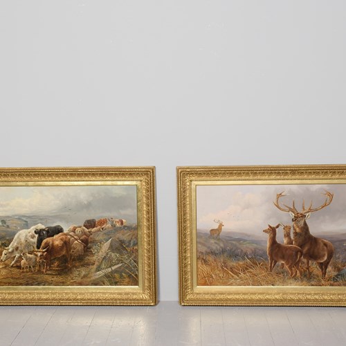 Pair Of Magnificent Large Highland Scene Oil Paintings By Robert Cleminson