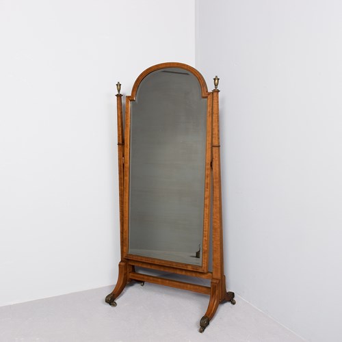 Large Georgian Style Inlaid Cheval Mirror