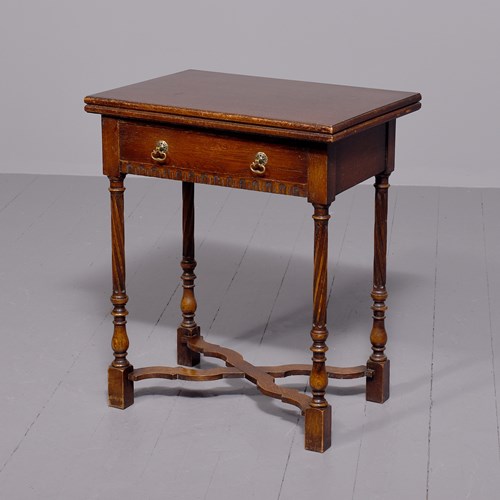 Neat-Sized Jacobean-Style, Oak Side Table/Fold-Over Games Table