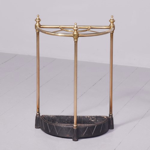 Original Victorian Bow Front Brass And Cast Iron Stick Stand 