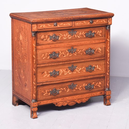 Neat-Sized Early 19Th Century Dutch Marquetry Mahogany Chest Of Drawers