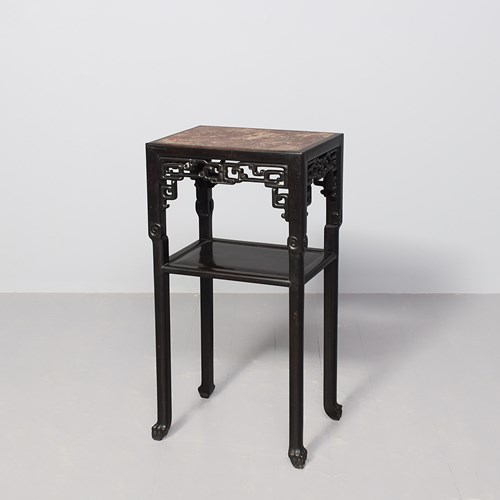 Qing Period Hongmu And Marble Two Tier Chinese Side Table