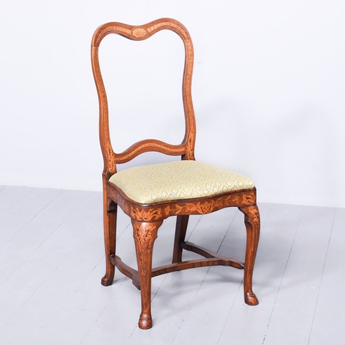 Victorian Dutch Marquetry Inlaid Walnut Side Chair
