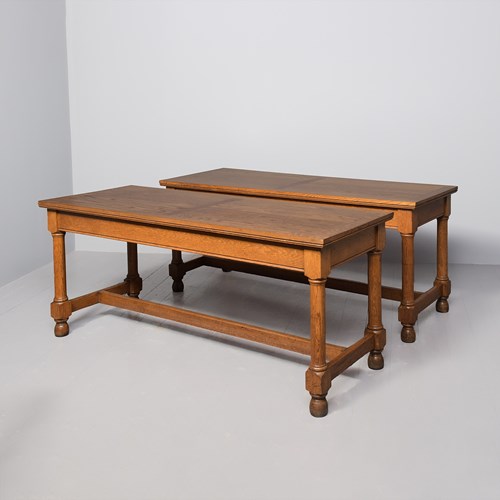 Pair Of Late Victorian Handmade Oak Refectory/Side Tables