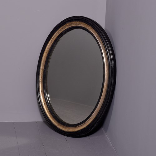 19Th Century Ebonized And Gilded Oval Hall Mirror, Possibly Irish