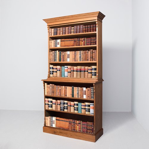 Edwardian Solid Oak Two-Part, 5-Shelf Open Bookcase 