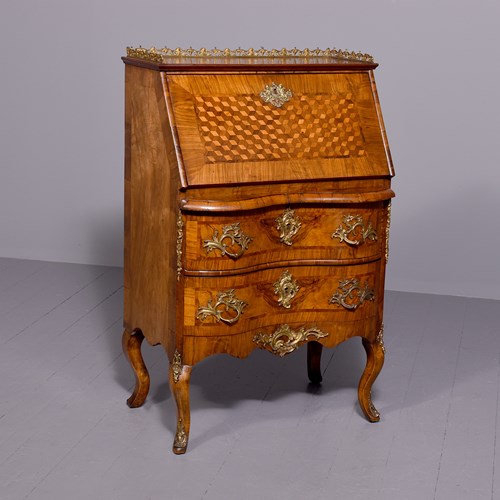 Attractive 19Th Century French Inlaid Walnut Ladies Writing Bureau