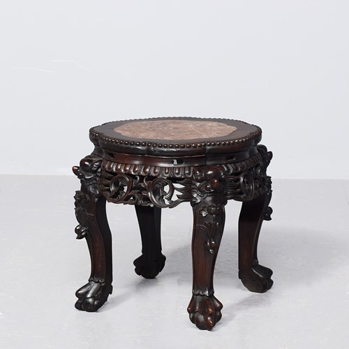 Quality Qing Period Hongmu And Marble Low Plantstand 