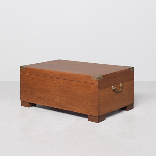  Quality Victorian Brass-Bound Teak Military Travelling Trunk (Coffee Table With