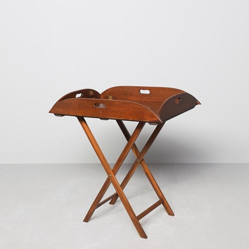  Fiddleback Mahogany Brass-Mounted Military-Style, Folding-Side, Butler’S Tray