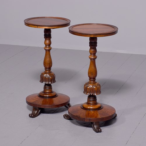 Pair Of William IV Rosewood Wine Or Occasional Tables On Ring-Turned Supports Ov
