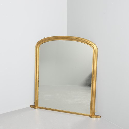 Mid-Victorian Arched Gilded Overmantel Mirror With Original Mirror Plate