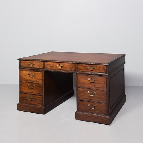 George 3Rd Full-Size Mahogany Partners Desk With Drawers On Both Sides In Excell