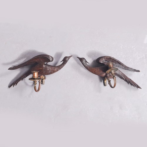 Pair Of Carved Hoho Bird Wall Sconces