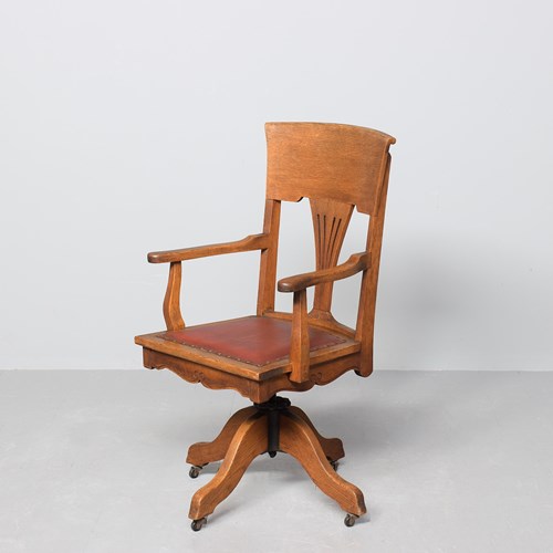American Solid Oak Revolving Reclining Desk Chair