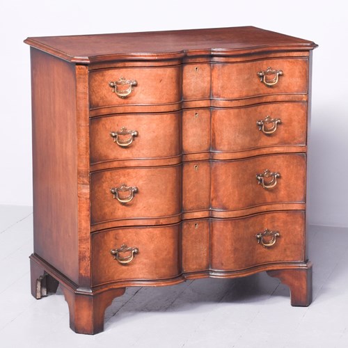 Neat-Size George III Style Burr Walnut Block-Front Chest Of Drawers