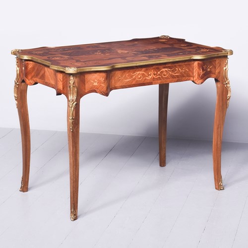 Marquetry Inlaid, Brass-Mounted Walnut Free-Standing Table