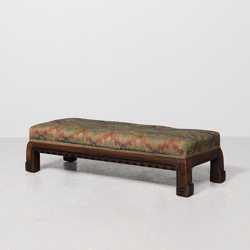 Large Upholstered Fireside Walnut Stool