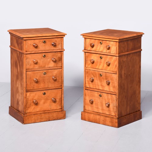 Pair Of Mid-Victorian Blonde Walnut Chest Of Drawers/Bedside Lockers