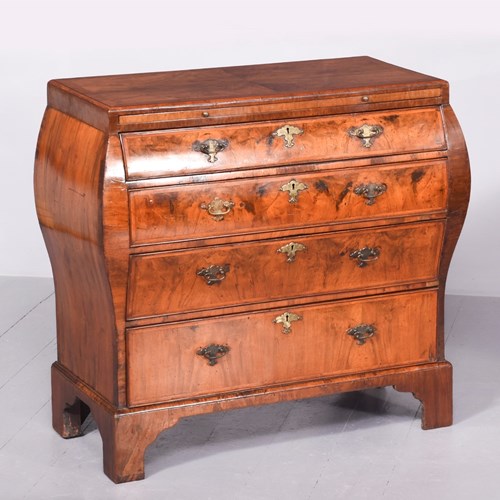 Early 19Th Century Dutch Crossbanded Walnut Bombe-Front Chest Of Drawers With Br