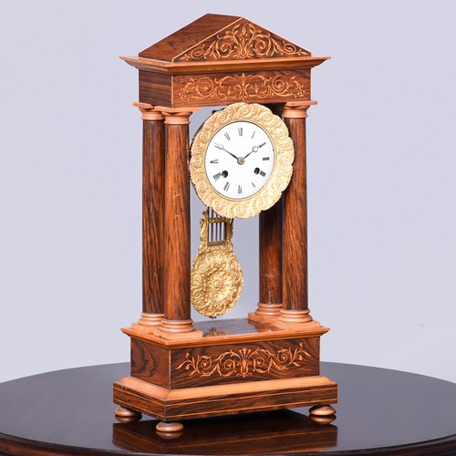 Rosewood & Satinwood French Portico Clock
