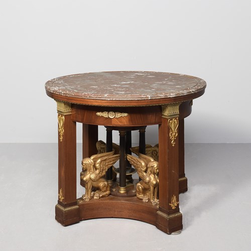 French Mahogany And Ormolu  Marble-Topped Table/Gueridon