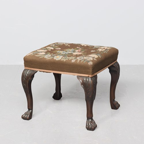 Tapestry Upholstered Mahogany Irish Chippendale Stool/Bench