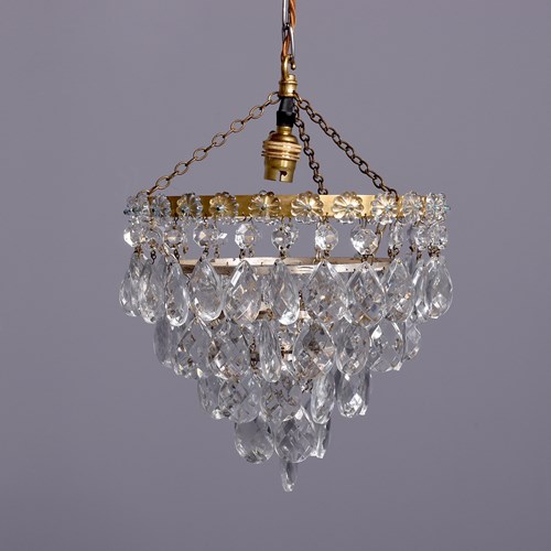 Late Victorian Neat-Size Brass And Hand-Cut Crystal, Four-Tier Chandelier