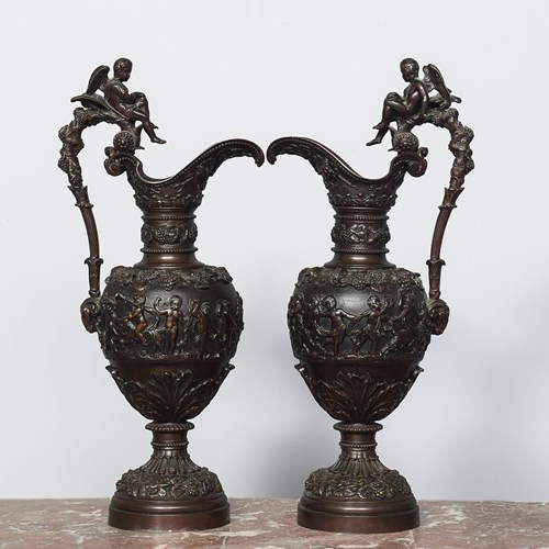 Pair Of French Bronze Ewers/Jugs 