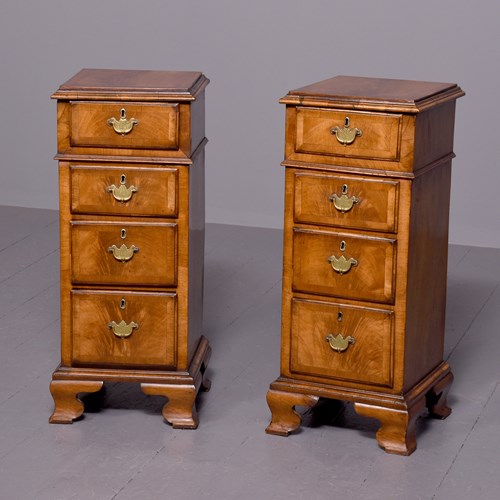 Pair Of Early Georgian-Style Crossbanded Walnut Lockers
