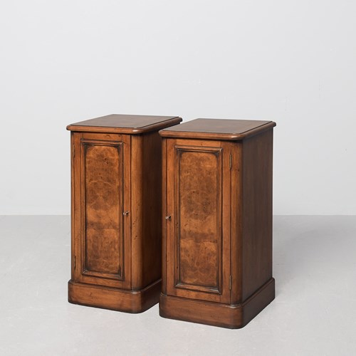 Pair Of Burr Walnut Pedestal Bedside Cabinets