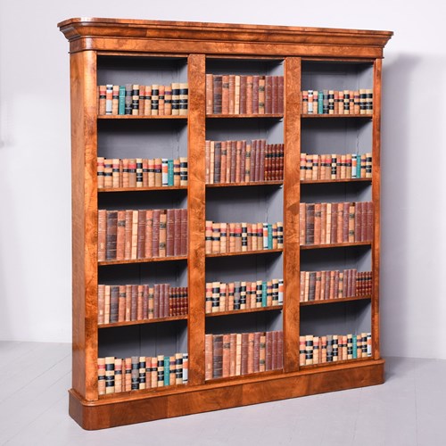 Victorian Burr-Walnut Three-Section, Tall Open Bookcase With Lovely Colour And P