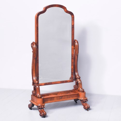 Exceptional William IV Cheval Mirror In Flame Mahogany
