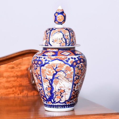 Large Meiji Period Baluster Imari Vase And Cover