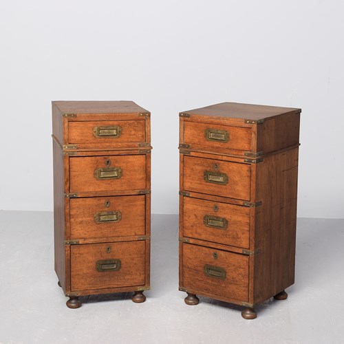 Pair Of Victorian Brass-Bound Military Oak Lockers Or Cabinets