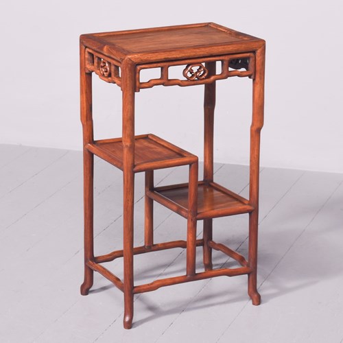 Unusual Qing Period Three-Tier Hongmu Chinese Side Table Or Lamp Stand